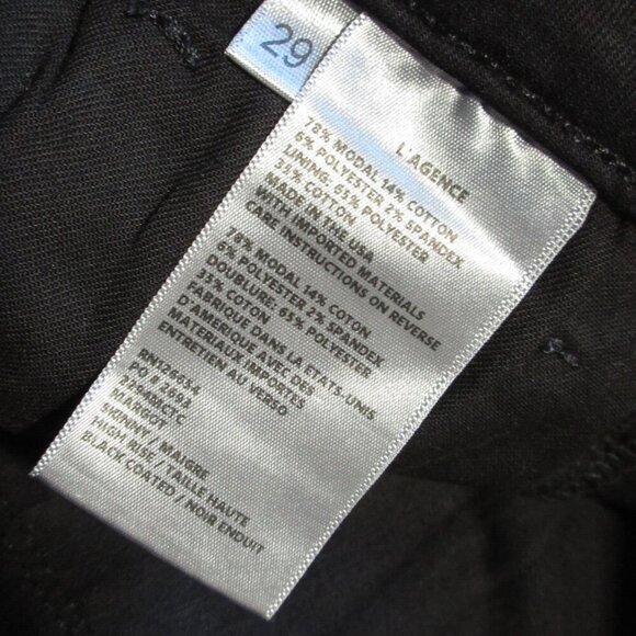 NWT L'Agence Margot in Noir Black Coated High Rise Skinny Stretch Crop Jeans 29 - Picture 4 of 6